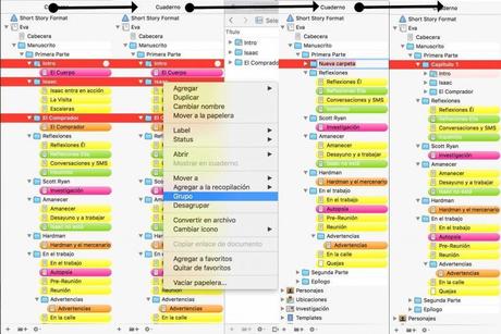 Estructura narrativa en Scrivener agrupar escena 2