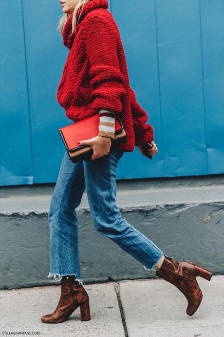 NYFW-New_York_Fashion_Week-Fall_Winter-17-Street_Style-Camille_Charriere-Vetements_Jeans-Red_Sweater-Beanie-Snake_Boots-5