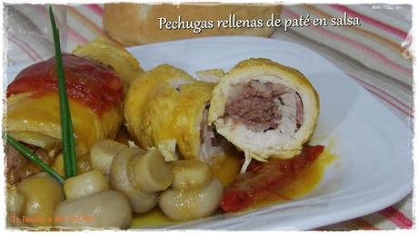 Pechugas rellenas de paté en salsa