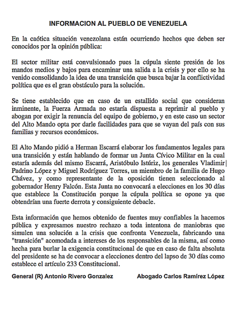 URGENTE: Chavistas organizan Junta Cívico Militar