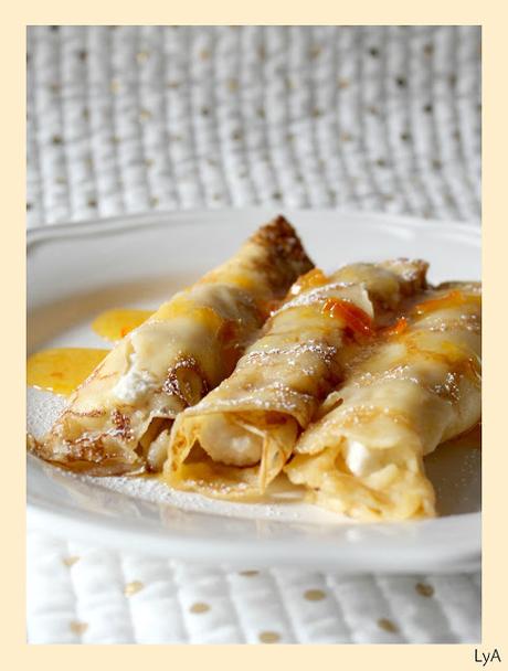 Crépes rellenos de ricotta con mermelada de mandarina... para el reto Color y sabor de temporada