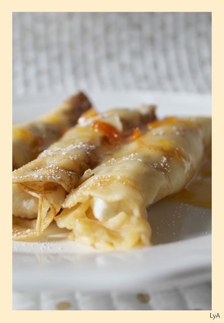 Crépes rellenos de ricotta con mermelada de mandarina... para el reto Color y sabor de temporada