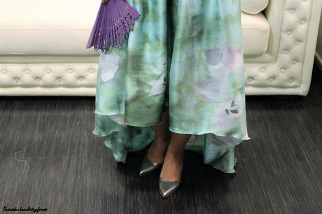 Vestido lila y verde para un #evento