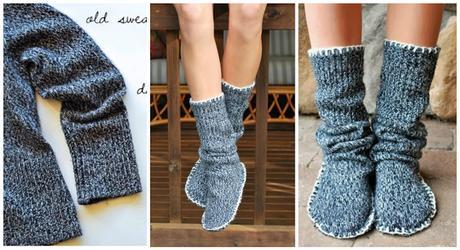 Pantuflas largas para el frío reciclando un suéter