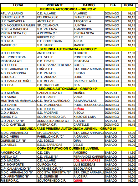 Horarios del fútbol ourensano, 27 y 28 de Febrero 2016
