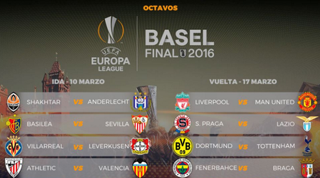 Athletic-Valencia y Liverpool-M. United, platos fuertes en octavos de la Europa League