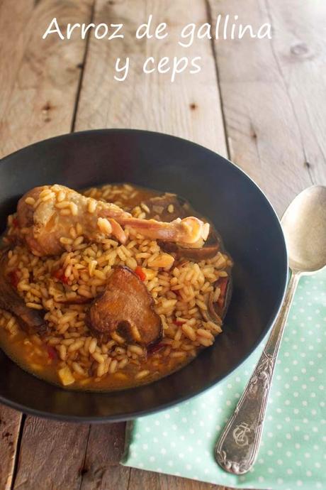 Arroz meloso de gallina y ceps