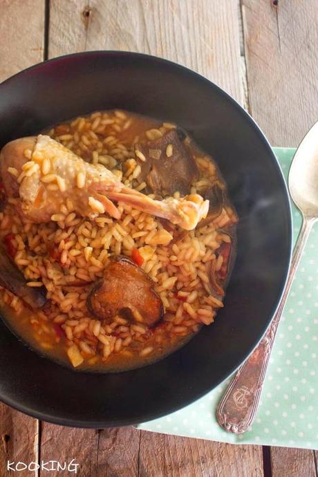 Arroz meloso de gallina y ceps