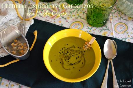 Crema de Espinacas y Garbanzos con Caldo Casero