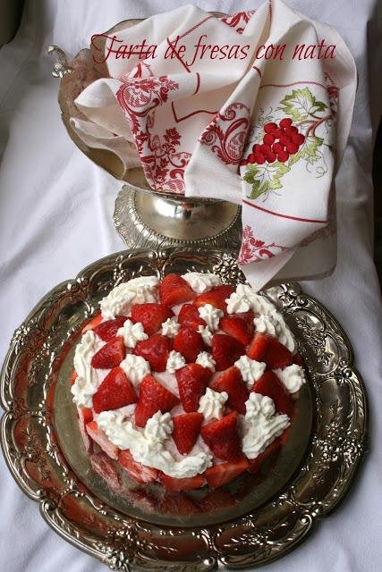 Tarta de fresas con nata,tarta de fresas