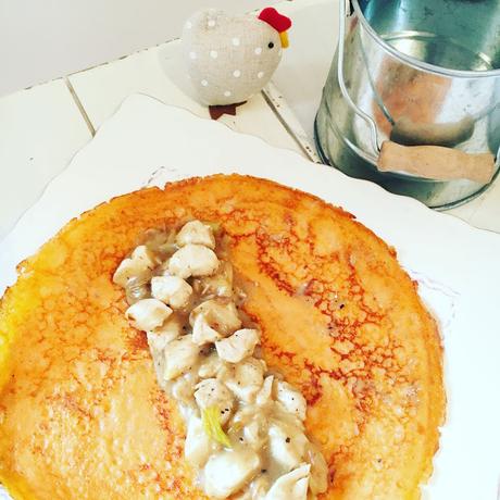 receta: crêpe de pimiento morrón rellena de pollo en velouté