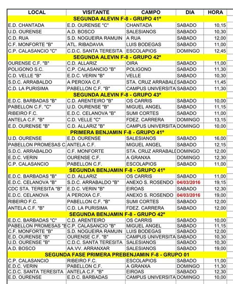 Horarios fútbol ourensano, 5 y 6 de Marzo 2016