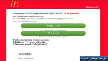 Estafa en WhatsApp con cupones descuento de McDonalds