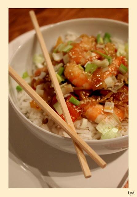 Gambas agridulces... receta de Ching-He Huang... para Cooking The Chef