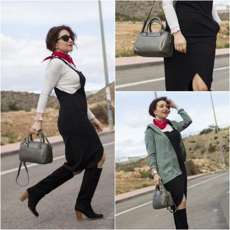 Pichi, parka verde y topitos-Pinafore, green trench and dots