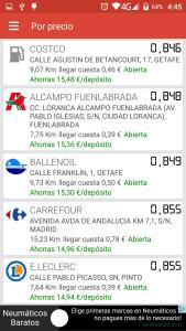 Listado gasolineras por precio