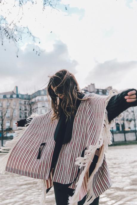 Collage_Vintage_Outfit-Maje_Exclusive-Poncho-Striped-Black-Celine_Boots-Street_Style-PFW-45