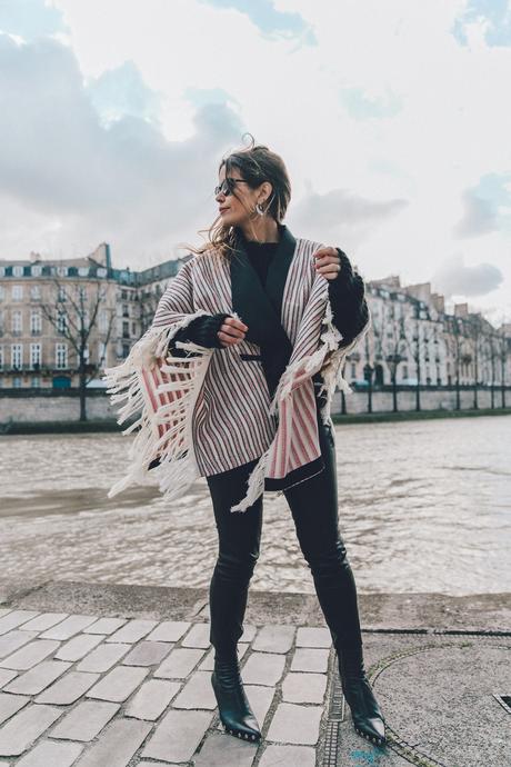 Collage_Vintage_Outfit-Maje_Exclusive-Poncho-Striped-Black-Celine_Boots-Street_Style-PFW-25