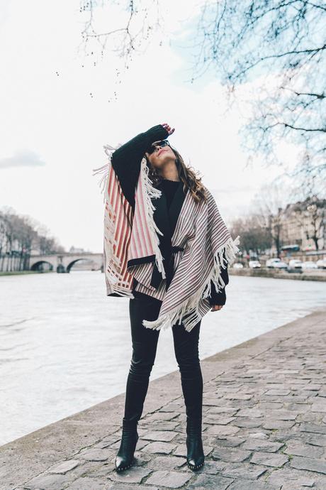 Collage_Vintage_Outfit-Maje_Exclusive-Poncho-Striped-Black-Celine_Boots-Street_Style-PFW-13