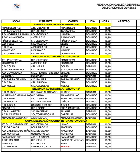 Horarios del fútbol ourensano, 12 y 13 de Marzo 2106