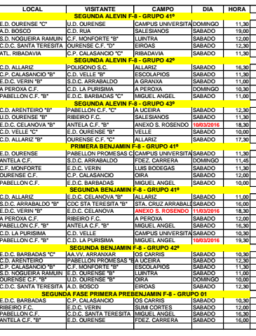 Horarios del fútbol ourensano, 12 y 13 de Marzo 2106