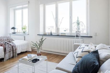 mini piso distribución mini piso decoración Mini piso con isla estilo nórdico escandinavo decoración interiores cocinas pequeñas cocinas nordicas abiertas cocinas blancas blog decoración nórdica 