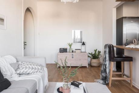 mini piso distribución mini piso decoración Mini piso con isla estilo nórdico escandinavo decoración interiores cocinas pequeñas cocinas nordicas abiertas cocinas blancas blog decoración nórdica 