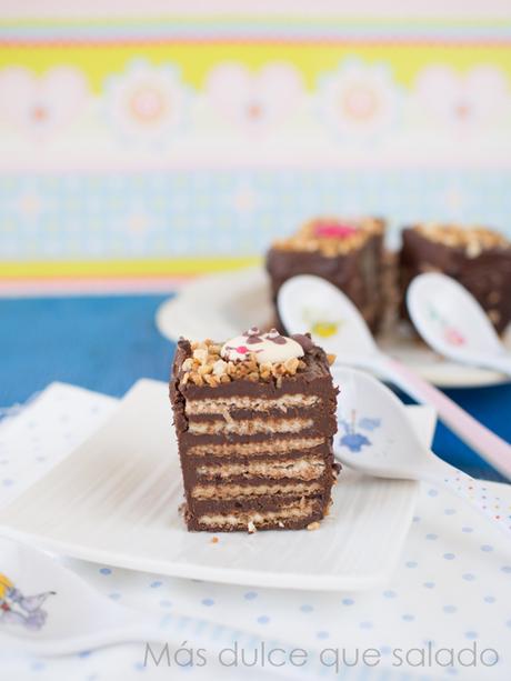 Tarta de galletas de barquillo con vainilla y ganache de chocolate
