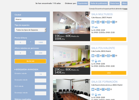 Lista de salas de reuniones con más de 15 personas en teatro