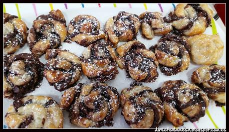 Caracolas de hojaldre con nocilla