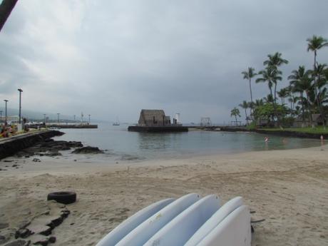 Ahuena Heiau. Las chozas sagradas. Isla Grande, Kona. Hawai