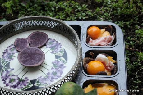 Patata Violeta, Huevo de Aldea, Queso y Panceta