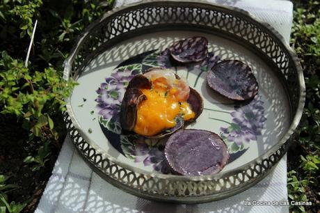 Patata Violeta, Huevo de Aldea, Queso y Panceta