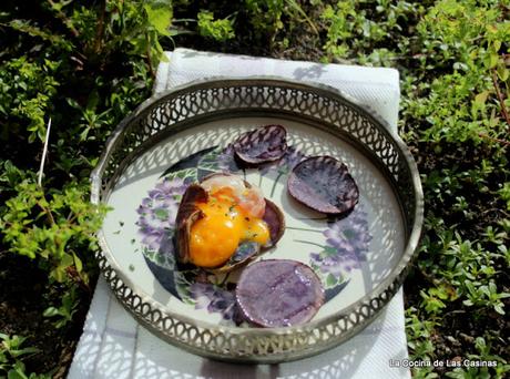 Patata Violeta, Huevo de Aldea, Queso y Panceta