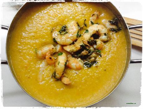 Crema de verduras con langostinos Crema de verduras con langostinos Elaboración 1