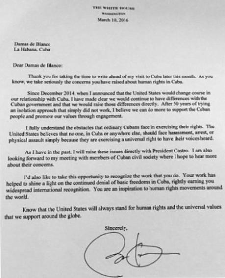 Obama envía una carta a las Damas de Blanco