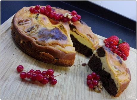 Tarta de brownie y cheesecake