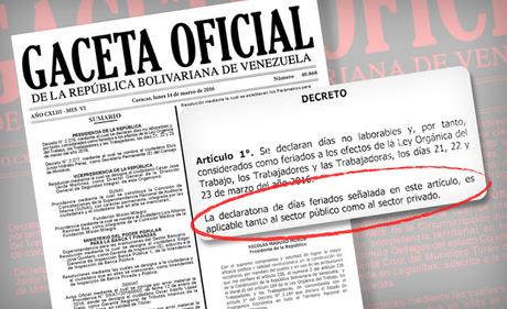 En Gaceta semana santa, será libre para empleados públicos y privados