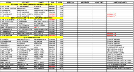 Horarios fútbol ourensano, 19 y 20 de Marzo 2016