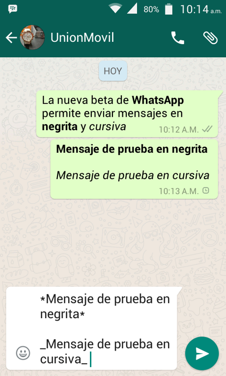 WhatsApp ahora permite enviar mensajes en negrita y cursiva