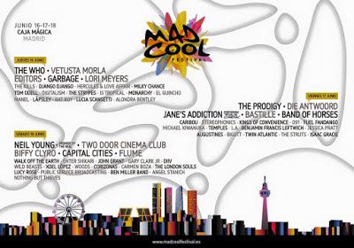 Distribución por días del Mad Cool Festival 2016