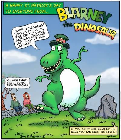 Blarney el dinosaurio te desea un feliz St. Patrick's Day...