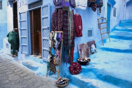 Tienda azul de Chefchaouen, Marruecos