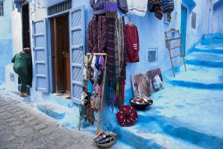 Tienda azul de Chefchaouen, Marruecos