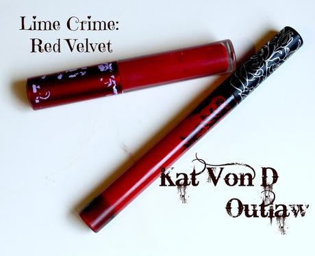 Duelo de labiales:Lime Crime Red Velvet VS Kat Von D Outlaw