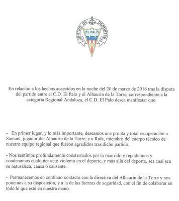 Comunicado oficial de C.D. El Palo