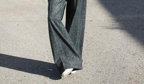 high waisted pants and sneakers