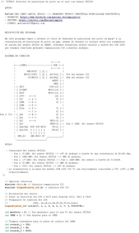 Detector de partículas de polvo en el aire con sensor GP2Y10
