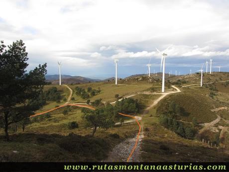 Pistas entre aerogeneradores parque Curiscao