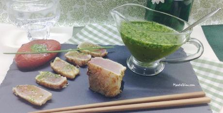 Tataki de bonito con salsa de ajo y perejil